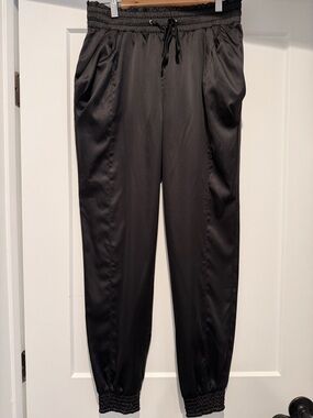 bebe Black Satin Jogger Pants with Elastic Cuffs
